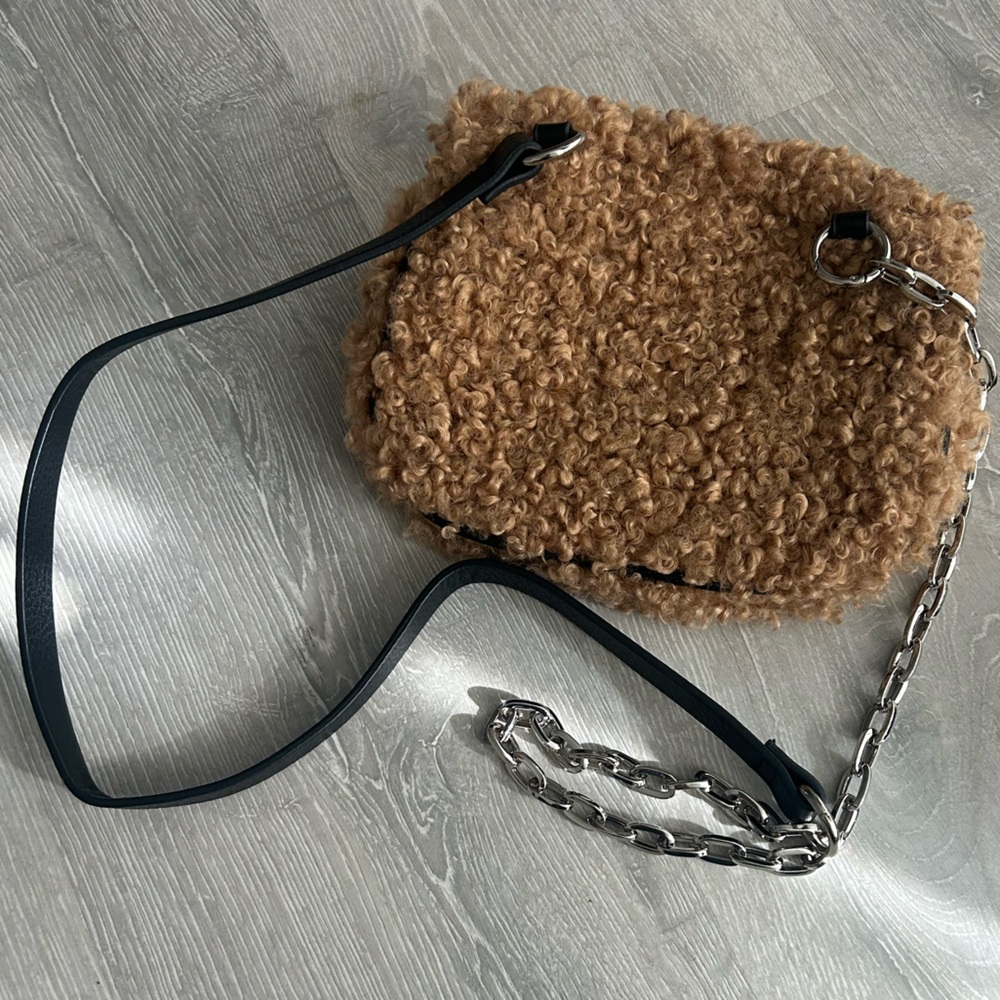 Zara Faux Teddy Fur Pouch Cross Body Pouch Bag - Picture 6 of 9